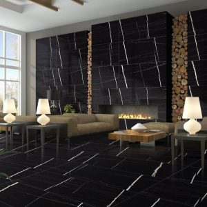 Laurent Black Glossy Cascade Marble Effect Wall & Floor Gres Porcelain Tile 60x120