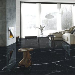 Black Glossy Marble Effect Wall & Floor Porcelain Tile 60x120 Marquina Nero Grande