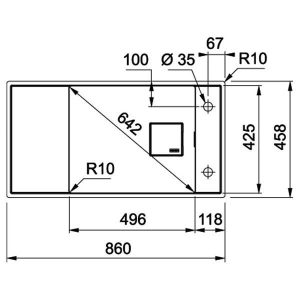 Diagram and dimensions from kitchen sink Franke Fresno FSG
