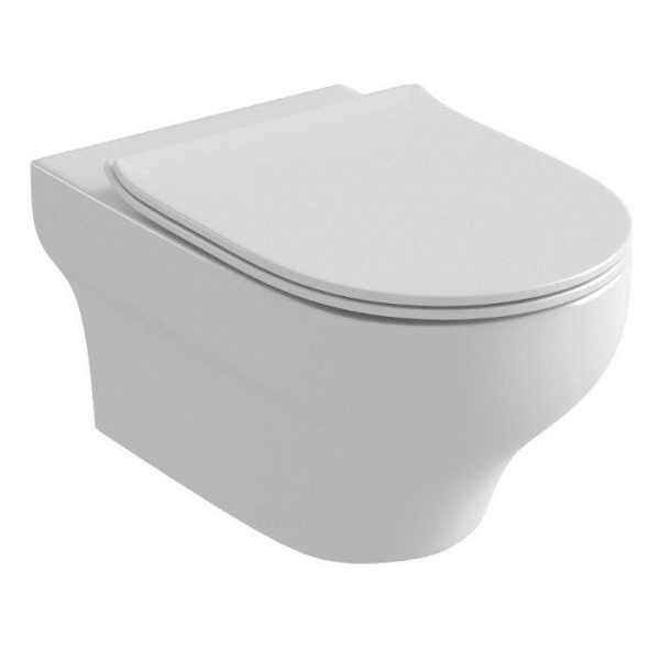 Clear Rimless Olympia Round Wall Hung Toilet with Soft Close Slim Seat 36x50
