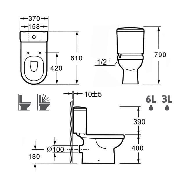 Λεκανες τουαλετας τετραγωνες με καζανακι και καπακι Διαστασεις Karag Amfipolis TR 125