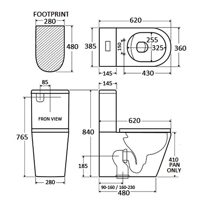 Curve Rimless Sort Projection Close Coupled BTW Toilet with Soft Close Seat 36×62,5 Karag Sorrento CT 1088