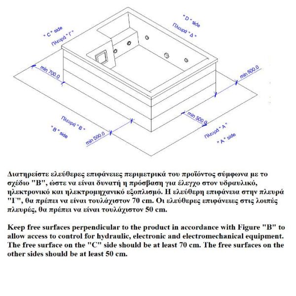 Σχεδιάγραμμα τοποθέτησης από μπανιέρα εξωτερικού χώρου υδρομασάζ Tango