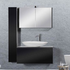 Full Extra Modern Black Gloss Plywood Wall Hung Bathroom Furniture Set 100x50