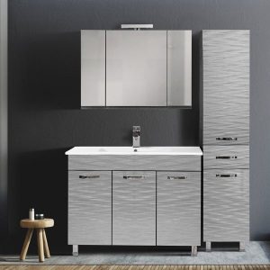 Minwa Modern Grey Relief Plywood Floor Standing Bathroom Furniture Set 100x45