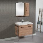 Wall hung vanity unit with wash basin and mirror set Aloe Metal