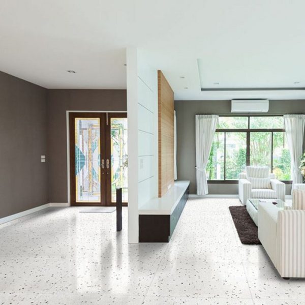Modern White Matt Terrazzo Effect Wall & Floor Rectified Porcelain Tile 58x58 Tesla