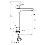Βρύσες-νιπτήρα-μπάνιου-ψηλές-γερμανικές-Hansgrohe-Focus-230-Σχεδιάγραμμα