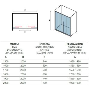 Diagram for Karag Elysium 600 Double Sliding Shower Door 8mm Clear Safety Glass +6 Dimensions Nano 200H