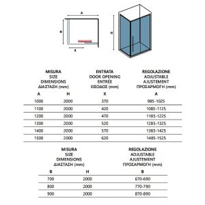 Rectangular Sliding Door Shower Enclosure 8mm Clear Safety Glass Nanoskin 200H Karag Elysium 400 Dimensions