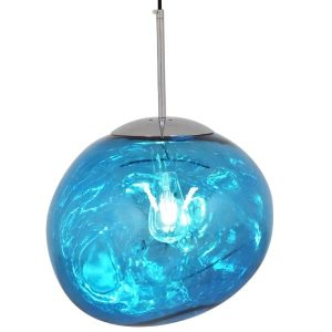 Κρεμαστα φωτιστικα οροφης γυαλινα μοντερνα στρογγυλα 1φωτα Ledking DIXXON BLUE 01467