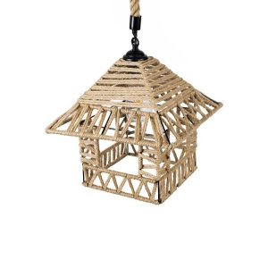 House Shaped Pendant Ceiling Light made of Rope Vintage Beige SPIKY 01613