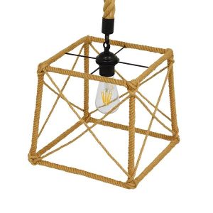 Vintage Cube Shaped Rope Beige Pendant Ceiling Light POLISHED 01616