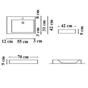 Επιτραπέζιοι corian νιπτήρες μπάνιου παραλληλόγραμμοι άσπροι ματ Solid Surface S6 Διαστάσεις
