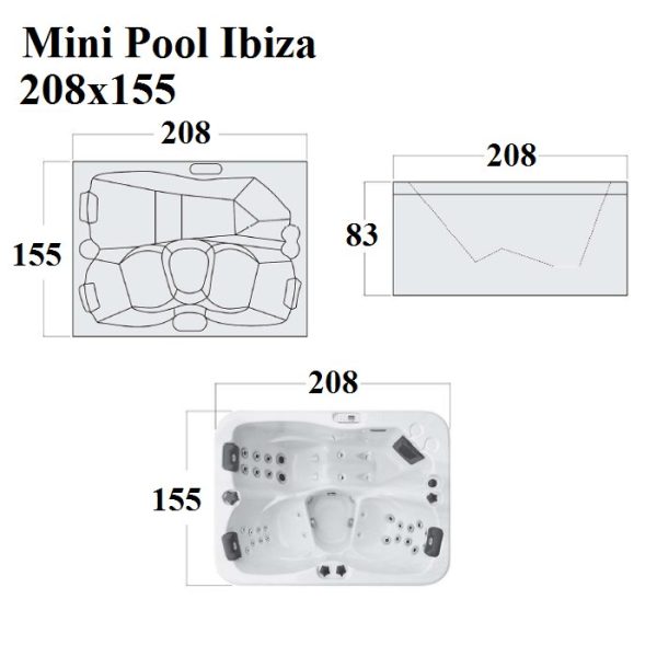 Υδρομασαζ εξωτερικου χωρου σπα 3 ατομων Minipool Ibiza Διαστασεις