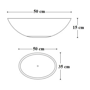 Επιτραπέζιος νιπτήρας μπάνιου corian άσπρος ματ οβάλ S15 Solid Surface Διαστάσεις