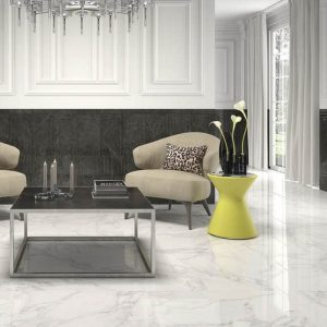 Crystal White Glossy Marble Effect Wall & Floor Gres Porcelain Tile 60x120