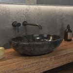 Karag Leonor Black Modern Oval Natural Stone Countertop Wash Basin 45×35