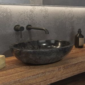 Black Modern Oval Natural Stone Countertop Wash Basin 45x35 Leonor Karag