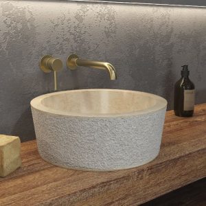 Karag Timur Cream/Grey Modern Round Natural Stone Countertop Wash Basin Ø40
