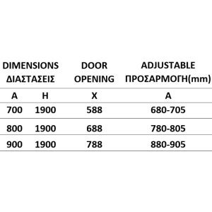 Frameless Pivot Shower Door 6mm Clear Safety Glass Nanoskin 190H Orabella Door Dimensions