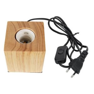 E27 bulb base from beige wooden table lamp 99405 Cube Woodbox Globostar