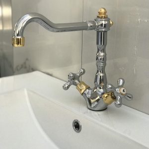 Retro Italian Chrome Gold Crosshead Basin - Sink Mixer Tap 185CO Iris Paffoni