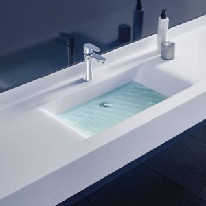 Large white gloss countertop wash basin corian 701 Monobloc Sanitec
