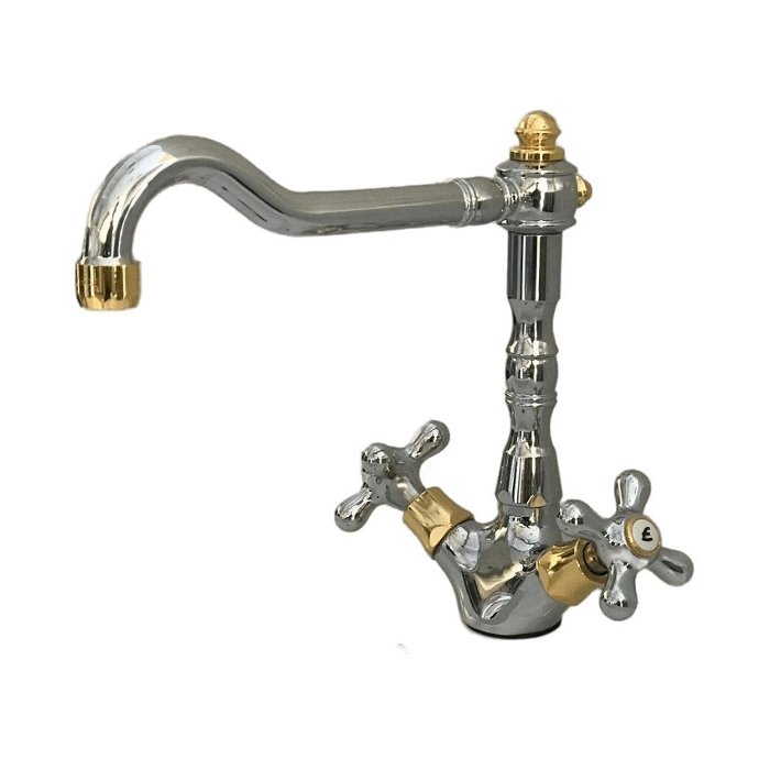 Traditional Italian Chrome Gold Crosshead Basin – Sink Mixer Tap 185CO Iris Paffoni