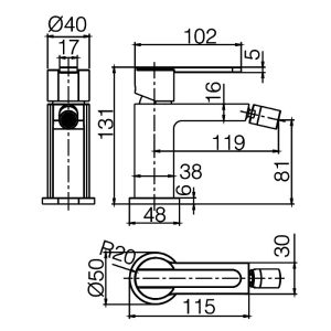 Modern Black Mat Single Lever Bidet Mixer Tap Roma BDR001-2 Imex Dimensions