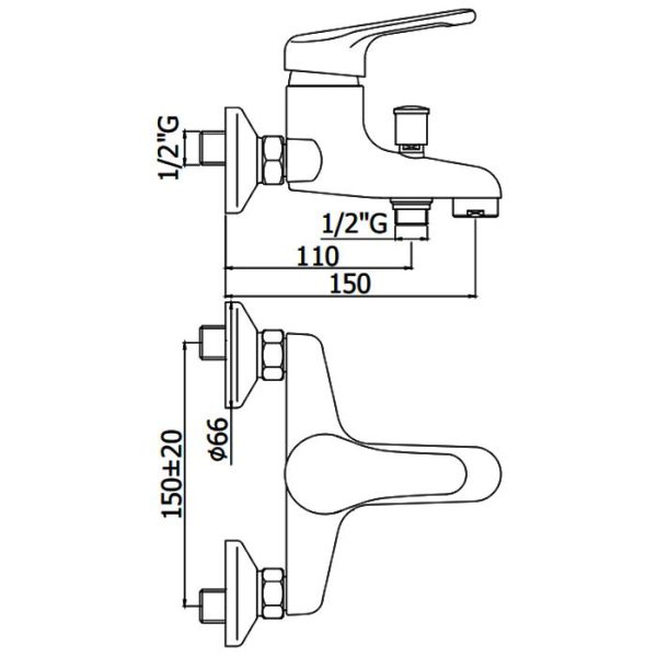 Diagram from bath shower mixer tap NT022 Nettuno Paffoni