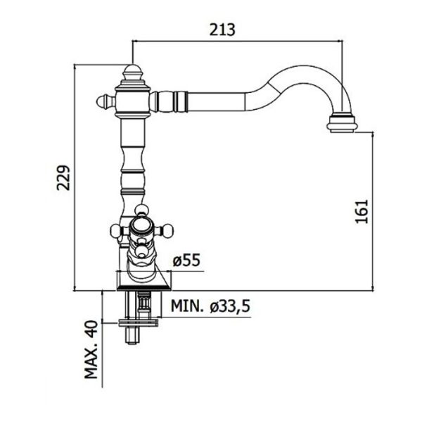 Diagram for traditional chrome gold basin sink mixer tap Paffoni Belinda-Melissa