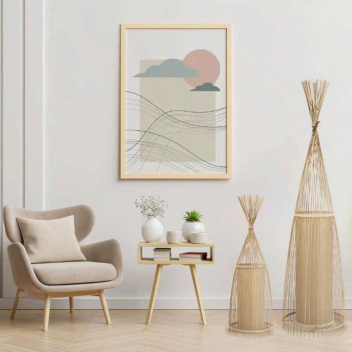 Boho Living Room 1-Light Beige Wooden Bamboo Decorative Floor Lamp 01753 Azores