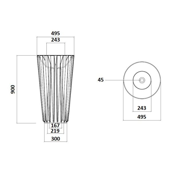 Modern Italian Round Free Standing Wash Basin Ø49,5 cm Aquarama Glass Design Dimensions