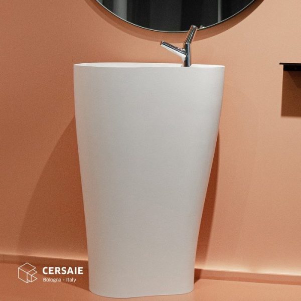 Handmade unique pedestal sinks white matt with tap hole Khorus Glass Design