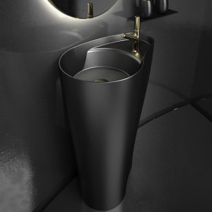 Luxury Black Matt free standing pedestal wash basin with Tap Hole Khorus Glass Design