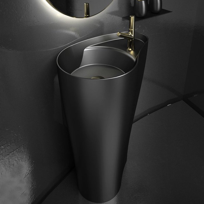 Handmade unique pedestal sinks Black Matt with tap hole Khorus Glass Design