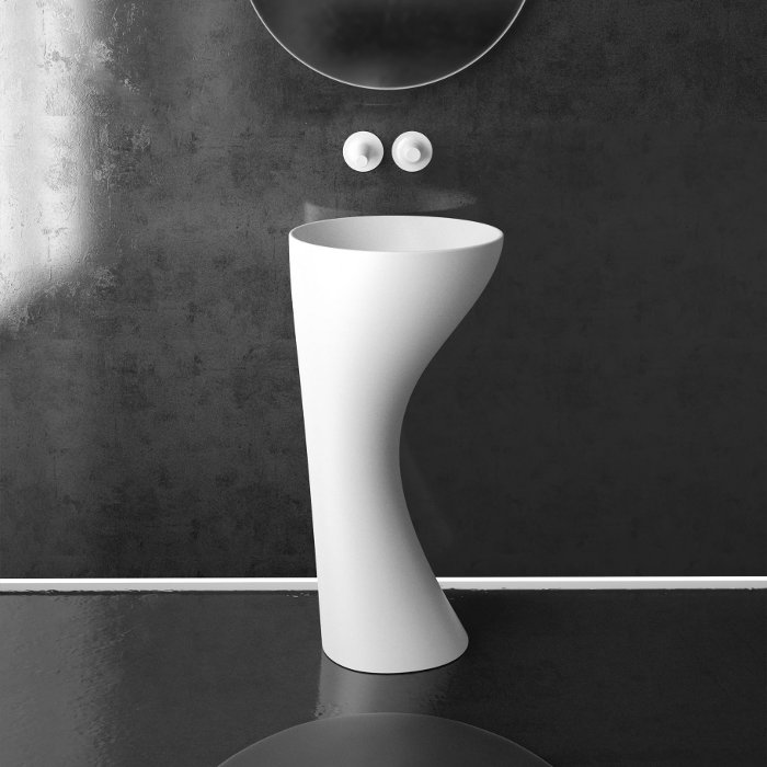 Luxury free standing pedestal wash basin Kalice White Matt Glass Design