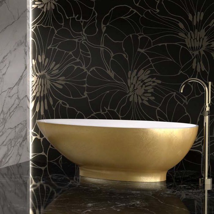 Luxury gold leaf free standing bath tub oval italian 180×85 Kool Style Glass Design