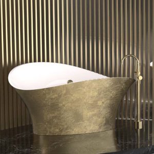 Luxury Oval Gold Leaf Free Standing Bath Tub 175x79 cm Flower Style Glass Design