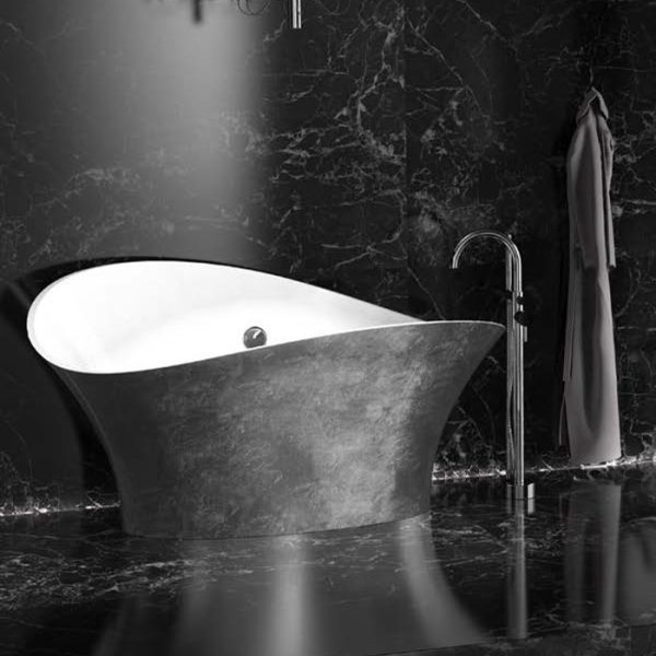 Luxury Oval Silver Leaf Free Standing Bath Tub 175x79 cm Flower Style Glass Design
