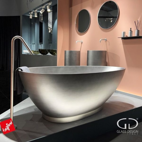 Italian modern oval free-standing tub 180x85 Glass Design Kool Style Old Dark Inox