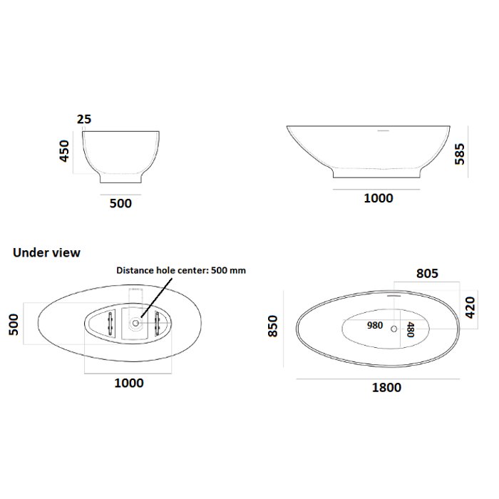 Oval shape freestanding bath tub modern Kool Style Glass Design Dimensions