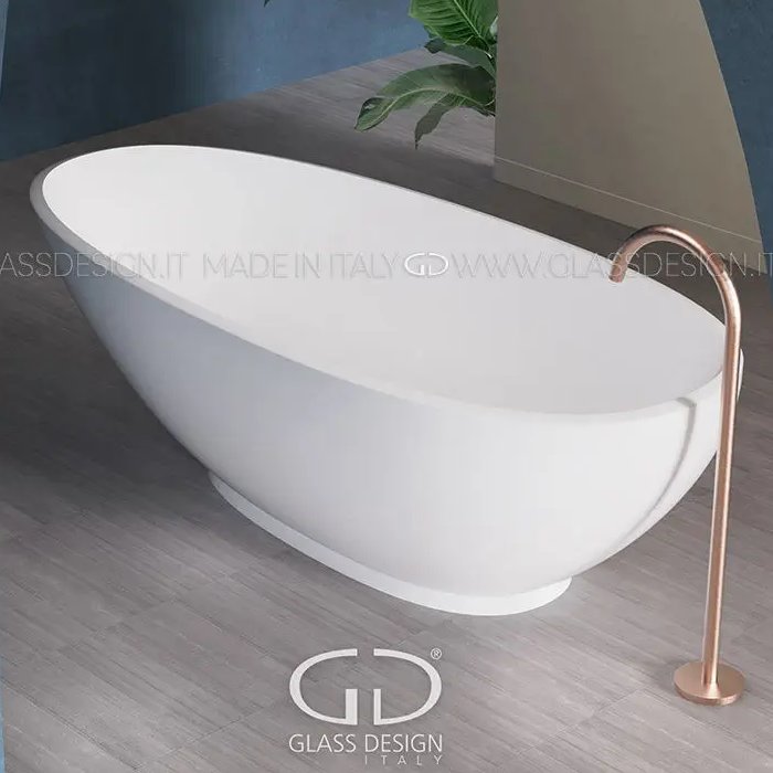 Oval white mat free standing bath tub italian luxury 180×85 Kool Style Glass Design