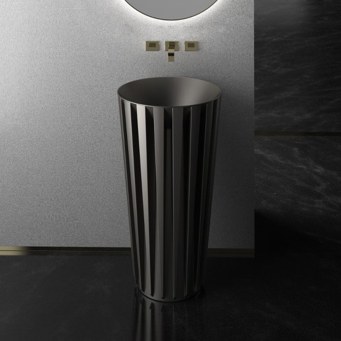 Ultra Modern free standing pedestal wash basin round Bronze Aquarama Glass Design