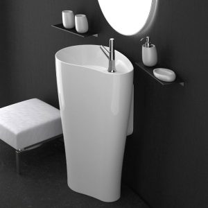 Discount designer pedestal sinks white glossy with tap hole Khorus Glass Design