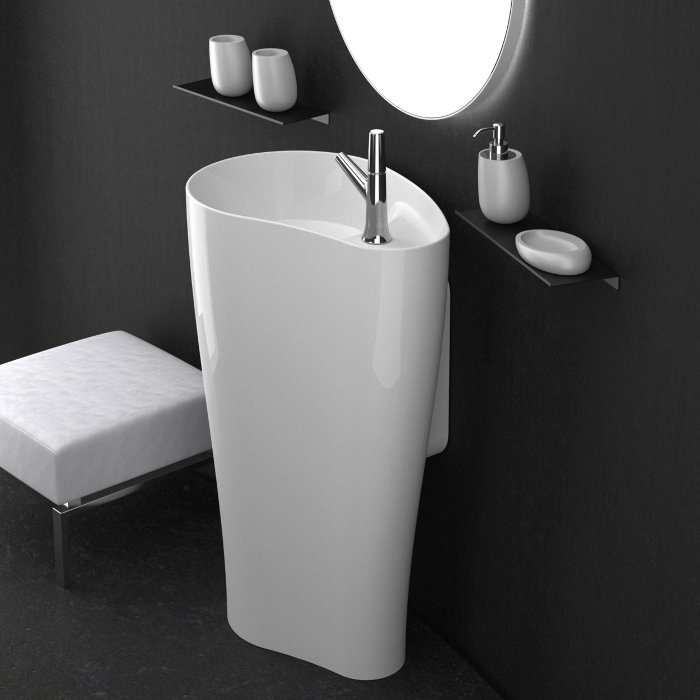 Ultra modern pedestal sinks with 1 tap hole Khorus White Gloss Glass Design