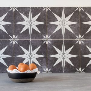Vintage Patchwork Patterned Wall & Floor Porcelain Tile 45,2x45,2 Stello Black