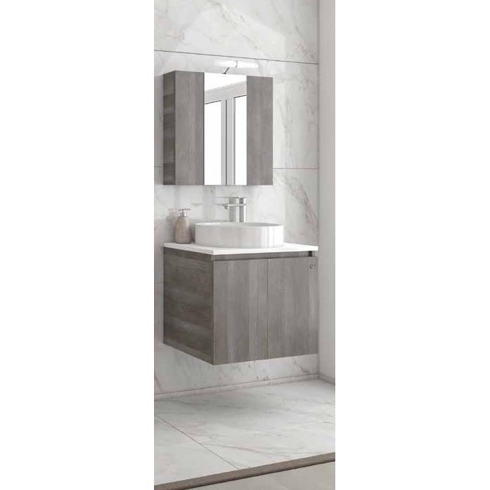 Modern Grey Wall Hung Bathroom Furniture with Countertop Wash Basin Set 61×46 Verona Grey 60 Top Drop