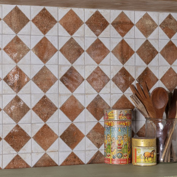 Καφε patchwork πλακακι τοιχου κουζινας vintage με γεωμετρικα σχεδια 33χ33 FS Arles Brown